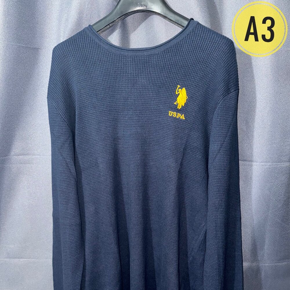 US Polo Pull Over Crew Neck Heathered Cotton Sweater